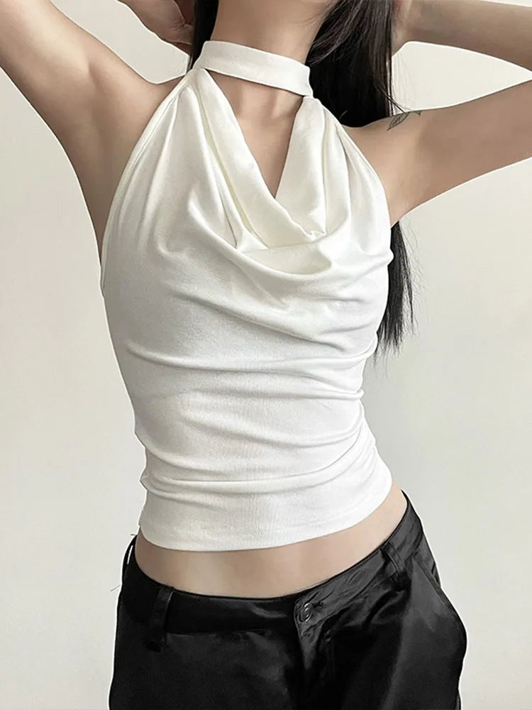 Women Solid Color Halter Vest Slim Fit Summer Top Essential