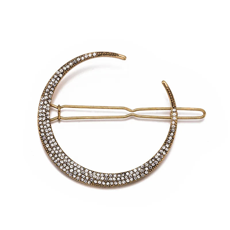Geometric Stars & Moon Rhinestone Hair Clip Set - Top-Rated Bridal Hairpins for Women Antique Gold-3