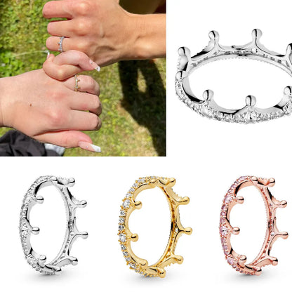 Crown 925 Sterling Silver Stackable Ring with Rose Gold Shiny Zircon for Women Perfect for Weddings and Parties PAR317