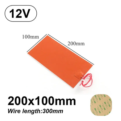 12V 220V Silicone Rubber Heating Pad Flexible Waterproof Heater 200x100mm-12v