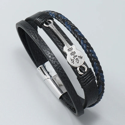 Men's Hip-Hop Rock Guitar Leather Bracelet Cuff Fashion Jewelry