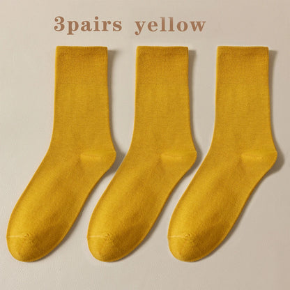 Seamless Cotton Mid Crew Socks Women Breathable Retro