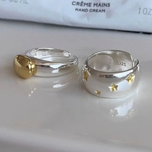 BF Club 925 Sterling Silver Rings for Women Simple Gold Star Fashion Jewelry