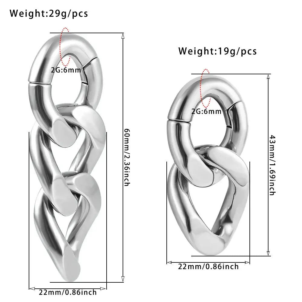 Vankula 2PCS 6mm Stainless Steel Chain Ear Weights Hangers Plugs Jewelry
