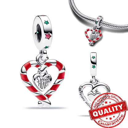 Original 925 Sterling Silver Christmas Charms Santa Claus Reindeer Earrings Beads for Necklace and Bracelet DIY Fine Jewelry Gifts