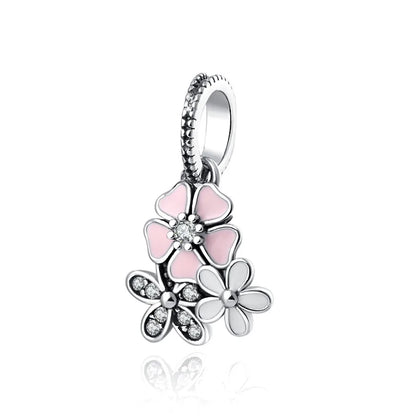 925 Silver Heart-Shaped Beads with Lotus and Bird Pendant for European Bracelet DIY Exquisite Jewelry