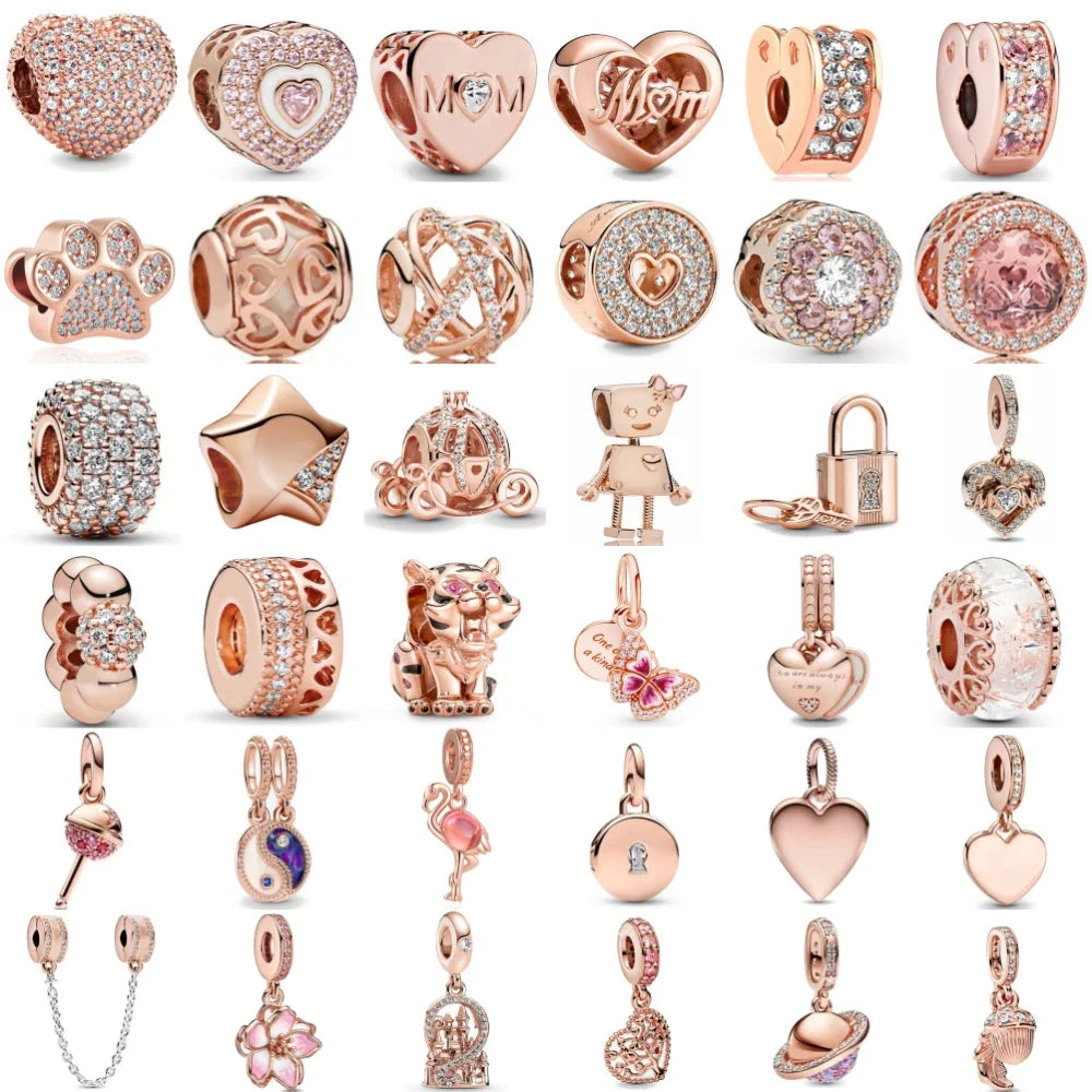 Exquisite 925 Silver Heart-Shaped Dog Paw Beads and Castle Pendant for European Original Bracelet DIY Accessories