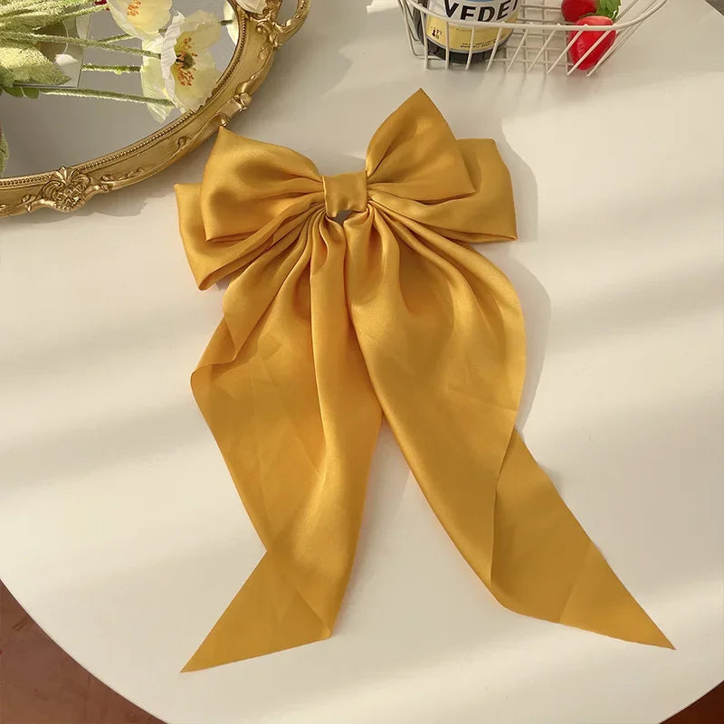 Korean Satin Big Bow Hair Clips For Women And Girls