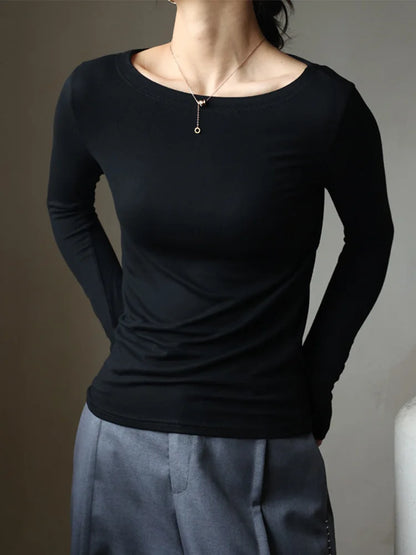 Dozw Women Slim Fit Modal T Shirt Slash Neck Korean Top