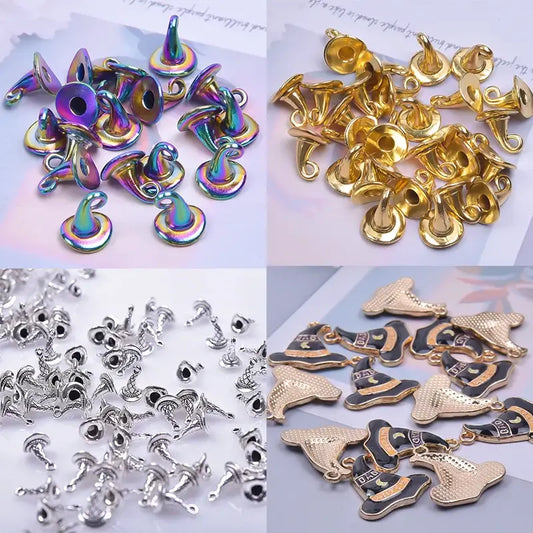 20 Pieces Lot Wicca DIY Witch Hat Charms Metal Alloy Pendants