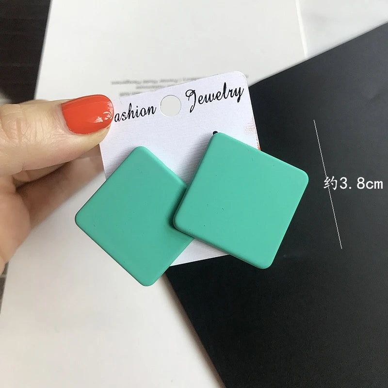 S925 Colorful Square Earrings Frosted Geometric Candy Design Acrylic Fashion Jewelry for Women