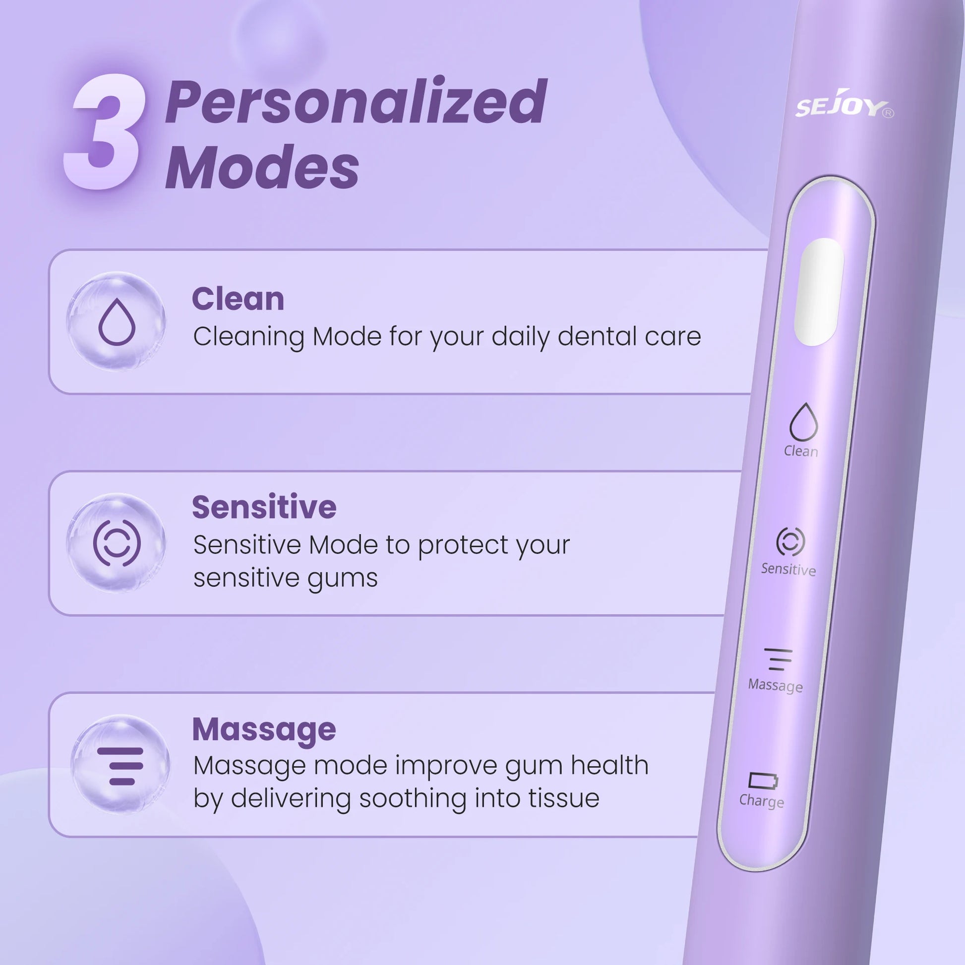 SEJOY Oral Cleaning Sonic Electric Toothbrush IPX7 3 Modes