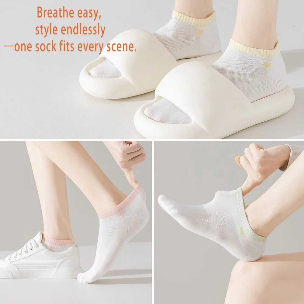 6 Pairs Womens White Heart Modal Ankle Socks Breathable