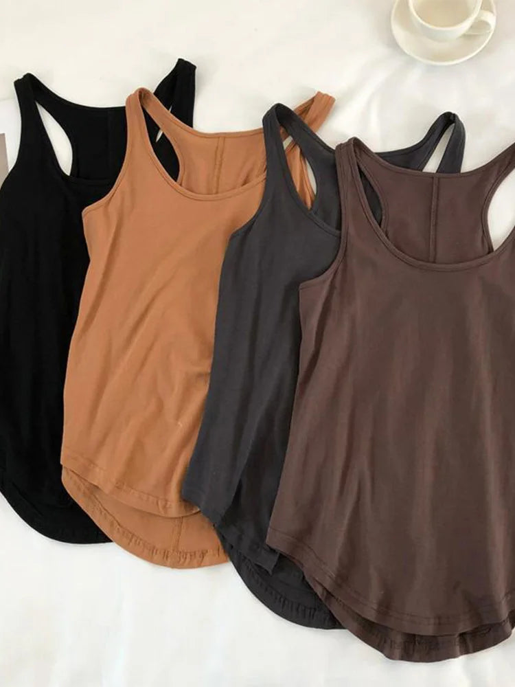 Irregular Tank Top Women O Neck Loose Fitness Camisole