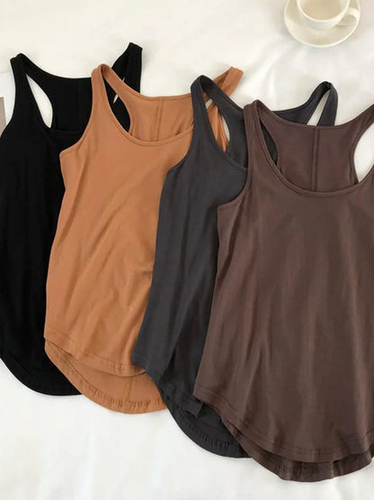 Irregular Tank Top Women O Neck Loose Fitness Camisole