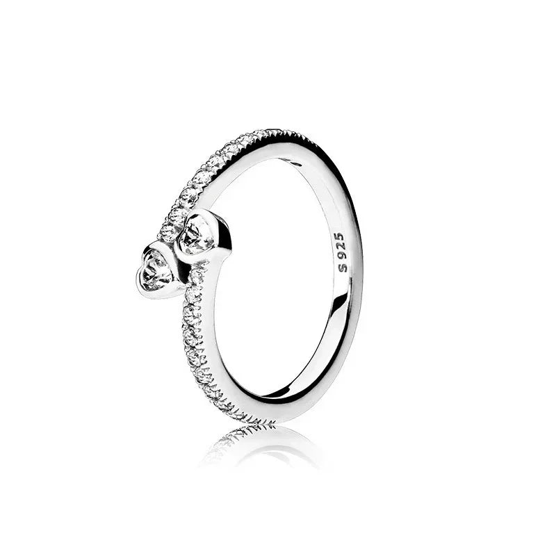 Original 925 Sterling Silver Heart Crown Bow Moon Shell Colorful Crystal Ring for Women Fine Jewelry Gift XR185