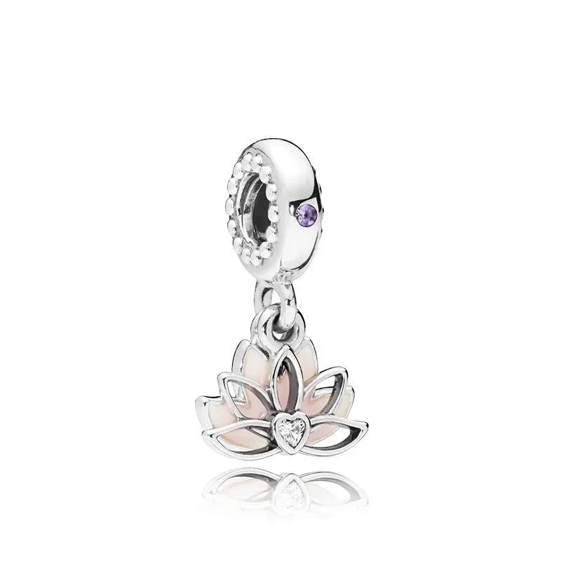 925 Sterling Silver Pink Flower Balloon Coffee Cup Charm Beads for DIY Bracelets Perfect Gift for Women AMC0240