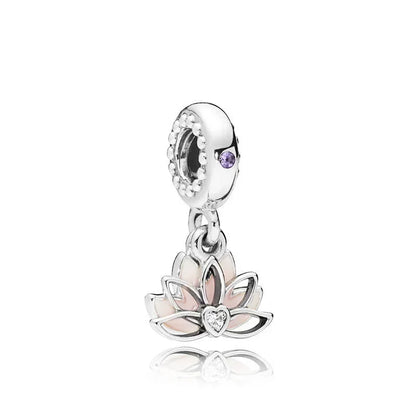 925 Sterling Silver Pink Flower Balloon Coffee Cup Charm Beads for DIY Bracelets Perfect Gift for Women AMC0240
