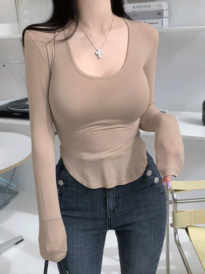 Women Y2K Korean Streetwear Long Sleeve Crop Top Slim Fit