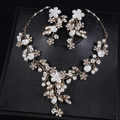 Wedding Elegance Rhinestone & Pearl Jewelry Set - Dangle Earrings & Adjustable Necklace for Women