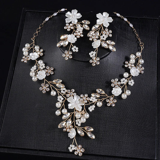 Wedding Elegance Rhinestone & Pearl Jewelry Set - Dangle Earrings & Adjustable Necklace for Women