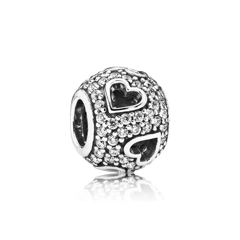 Exquisite 925 Silver Heart-Shaped Beads with Crystal Ball Pendant for DIY European Bracelets