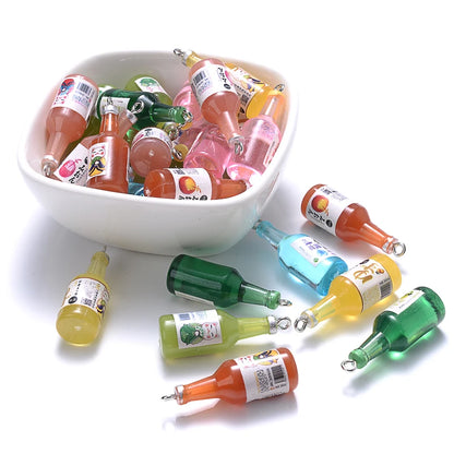 Colorful Glass Sake Bottle Charms for DIY Jewelry and Keychains - 10 Pack