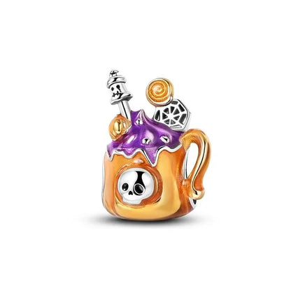 925 Sterling Silver Halloween Charms Set Pumpkin Skull Witch Ghost Beads for Bracelet Necklace Jewelry