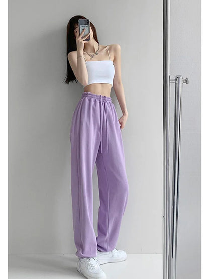 Korean White Blue High Waist Loose Drawstring Harem Pants