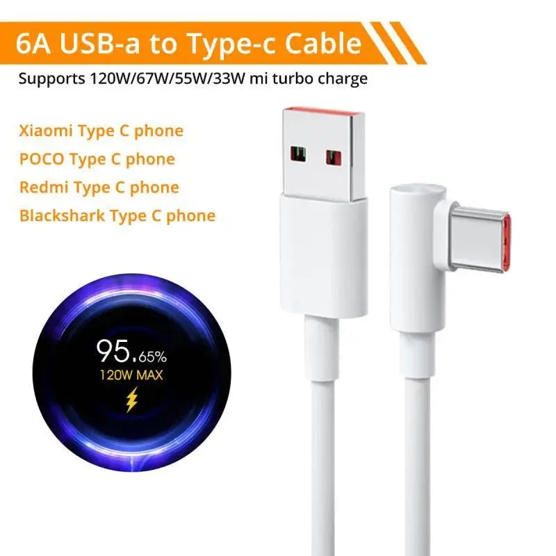 Original Xiaomi 120W 6A USB Super Fast Charger With 90 Degree Type C Cable