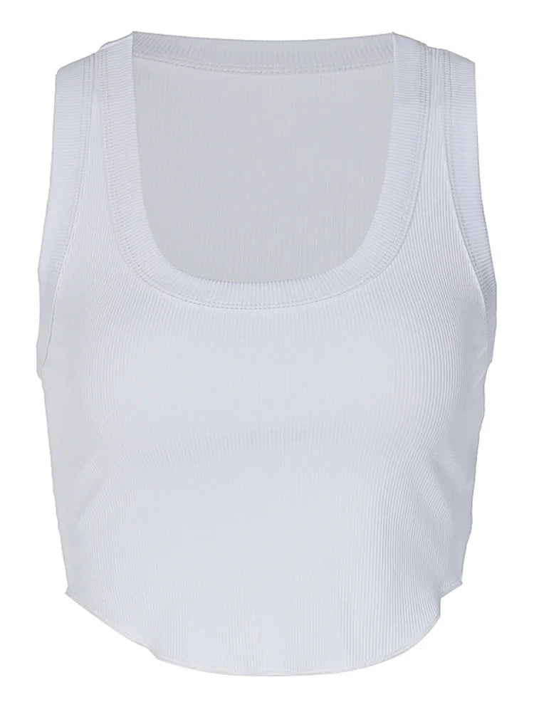 White Ribbed Square Neck Crop Tank Top Women Y2K Streetwear