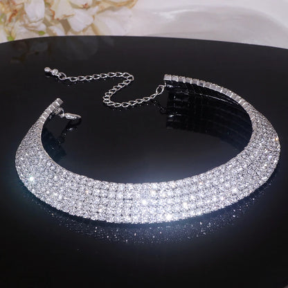 Luxury Round Rhinestone Jewelry Set for Women Classic Silver Necklace Bracelet and Earring Bridal Wedding Accessories