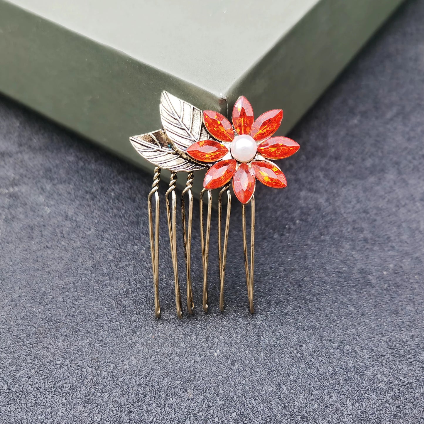Luxury Bridal Butterfly Headdress - Stunning Silver & Gold Flower Hair Comb for Brides Red