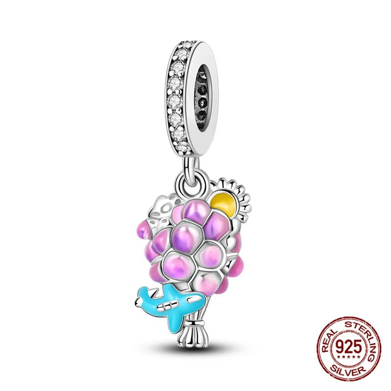 Elegant Sterling Silver Purple Flower Beads for DIY Jewelry and Charm Bracelets