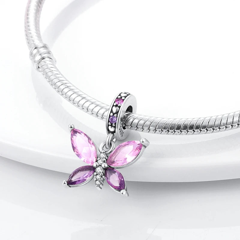 Glowing Firefly Butterfly Charm Bead 925 Sterling Silver Pendant for Bracelets