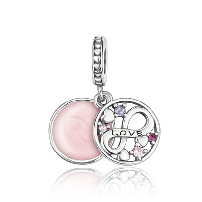 Original 925 Sterling Silver Heart Bow Mom Charm with Zircon for Women DIY Bracelets and Necklaces Fine Birthday and Mothers Day Jewelry Gift