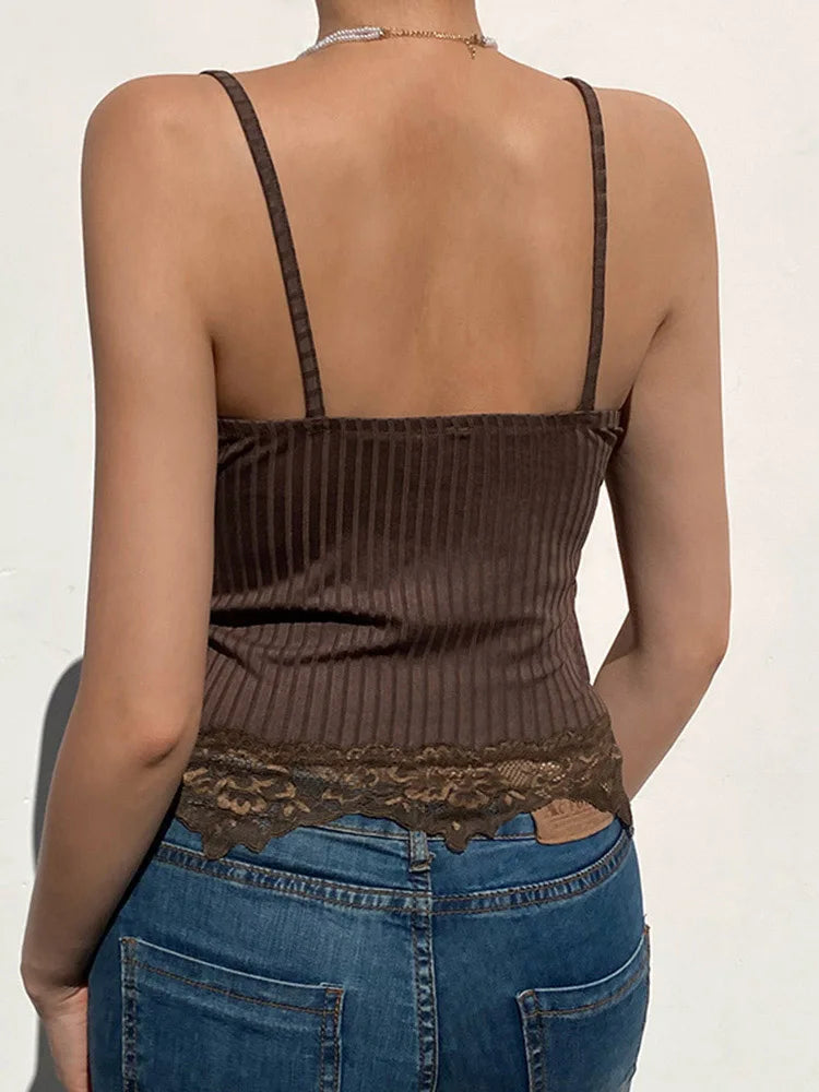 Gothic Black Ribbed Lace Trim Backless Punk Crop Top