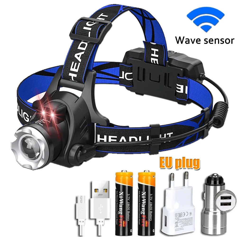 Super Bright LED Induction Headlamp USB Rechargeable Waterproof Torch Type 2 package E