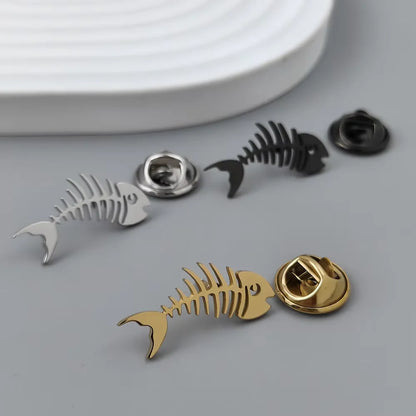 Gold-Plated Fish Bone Brooch Set for Men - Stylish Lapel Pin and Collar Accessory