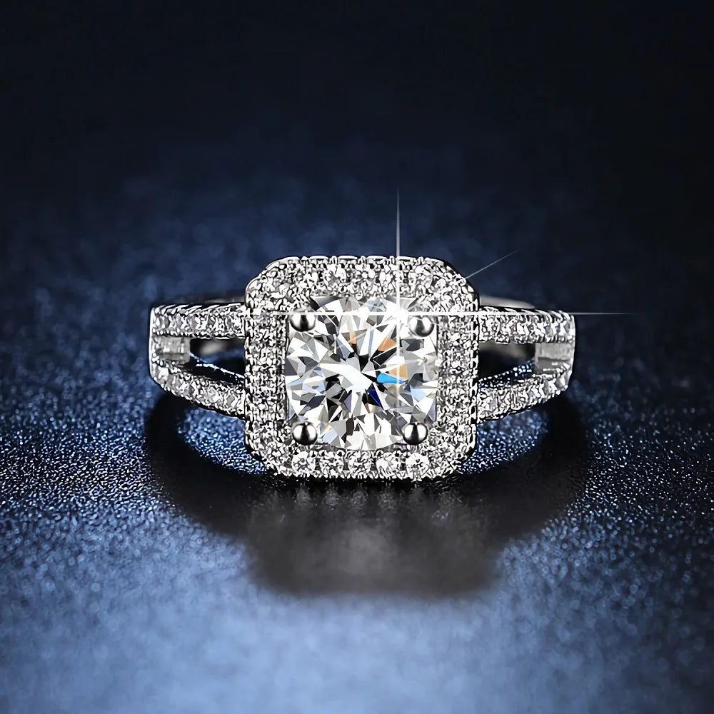 Hot 925 Sterling Silver Adjustable Crystal Square Ring for Women Fashion Party and Wedding Jewelry