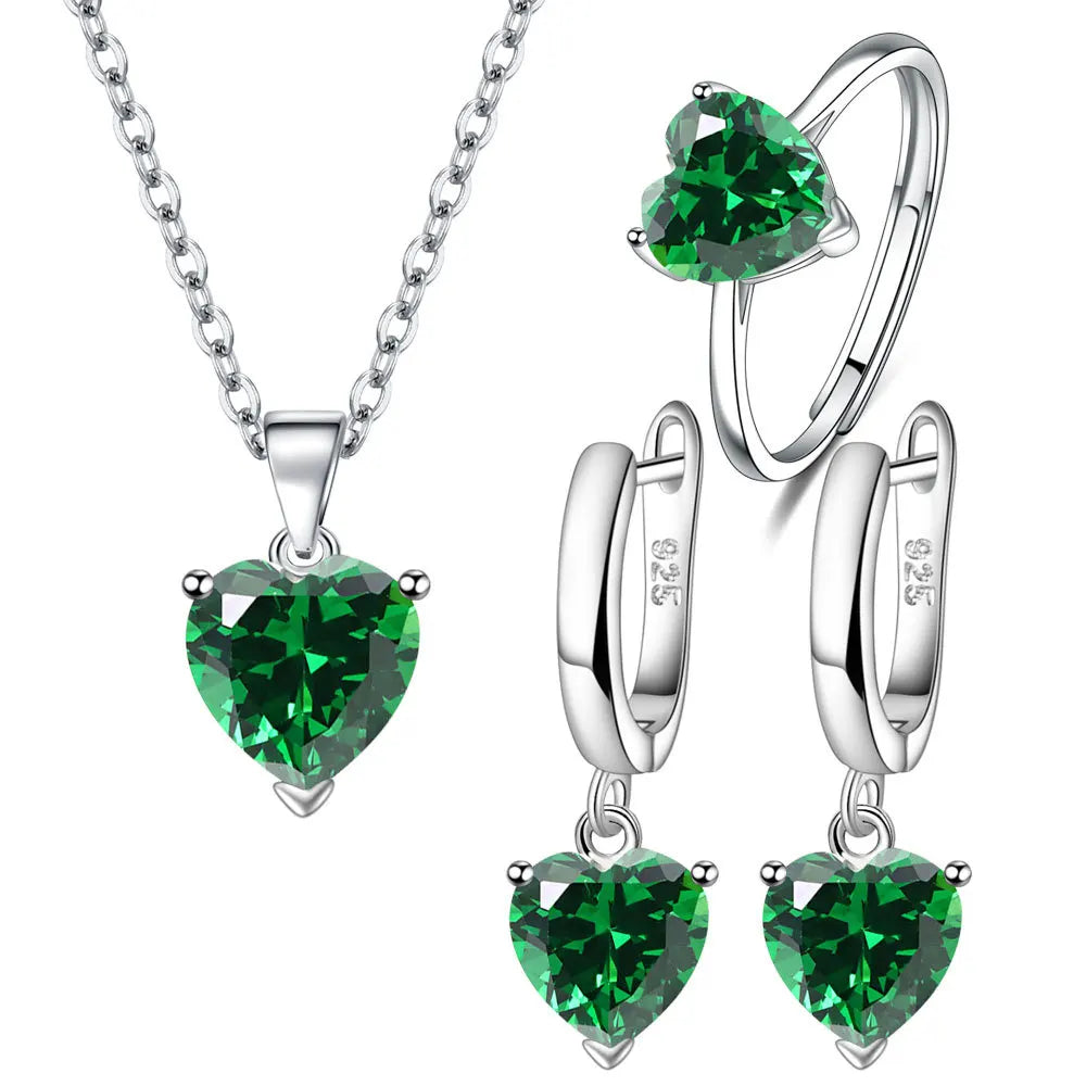 925 Sterling Silver Heart Zircon Jewelry Set for Women Elegant Necklace Earrings Ring Ideal for Weddings and Christmas