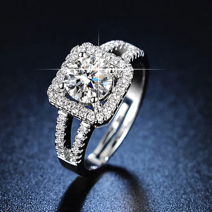 Hot 925 Sterling Silver Adjustable Crystal Square Ring for Women Fashion Party and Wedding Jewelry