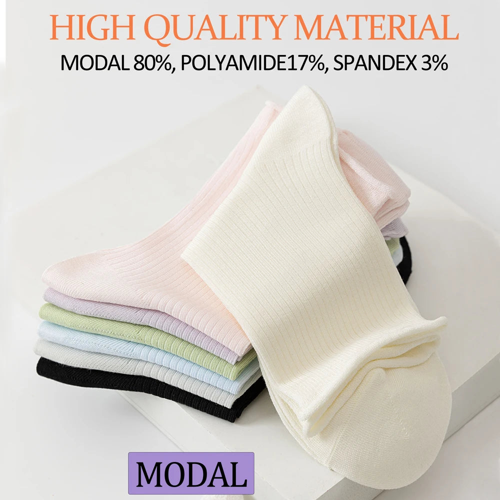 6 Pairs Summer Modal Ice Silk Cooling Mid Crew Socks