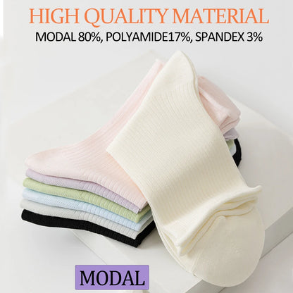 6 Pairs Modal Mid Calf Women Socks Mesh Ventilated Stretch