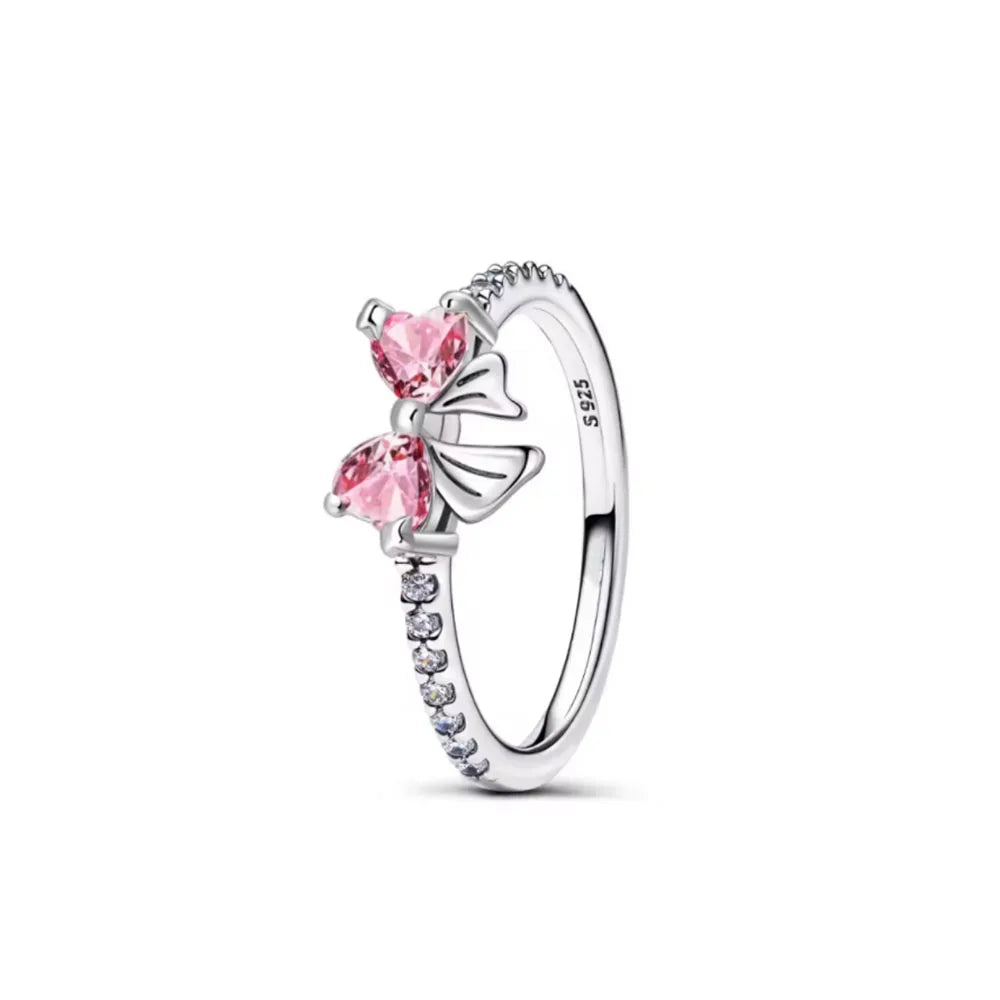 Elegant 925 Silver Bow Heart-Shaped Ring with Zircon for Women Perfect for Weddings and Special Occasions