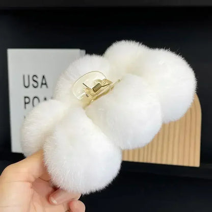 Korean Fashion Furry Hair Claw Clips For Women Set