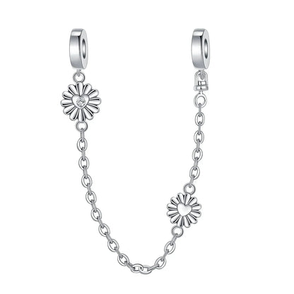 Luxury 925 Sterling Silver Clover Daisy Star Moon Zircon Pavé Safety Chain Bow Necklace and Bracelet Set for Women Fine Jewelry Gifts