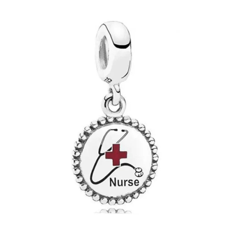 925 Sterling Silver Nurse Cross DIY Charms Beads Zircon