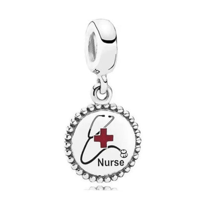 925 Sterling Silver Nurse Cross DIY Charms Beads Zircon