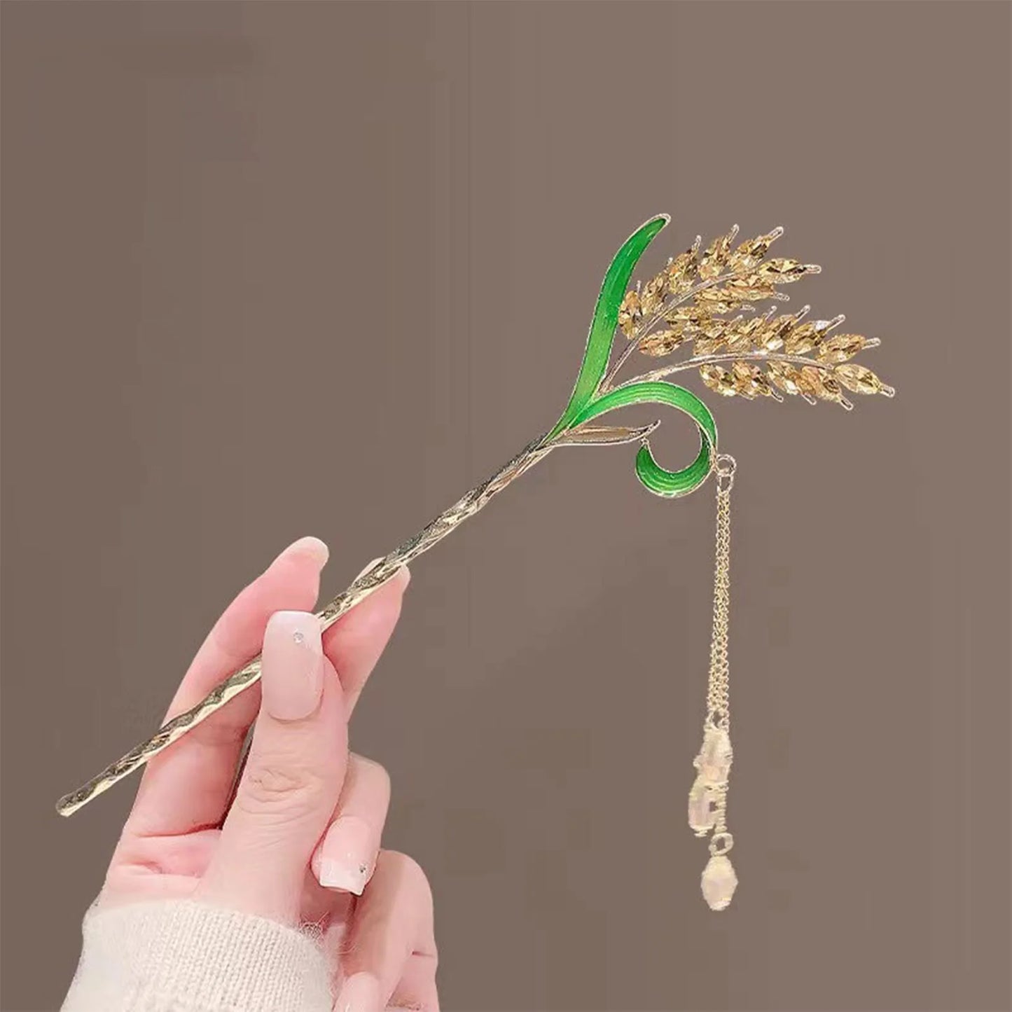 Elegant Gold Red Floral Pearl Long Tassel Hairpins Bridal Chinese Wedding Headpiece